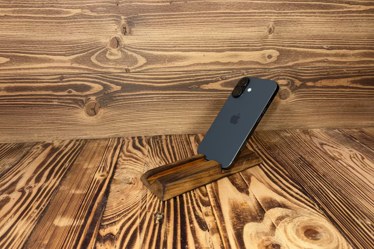 Stylový dřevěný stojánek na telefon
