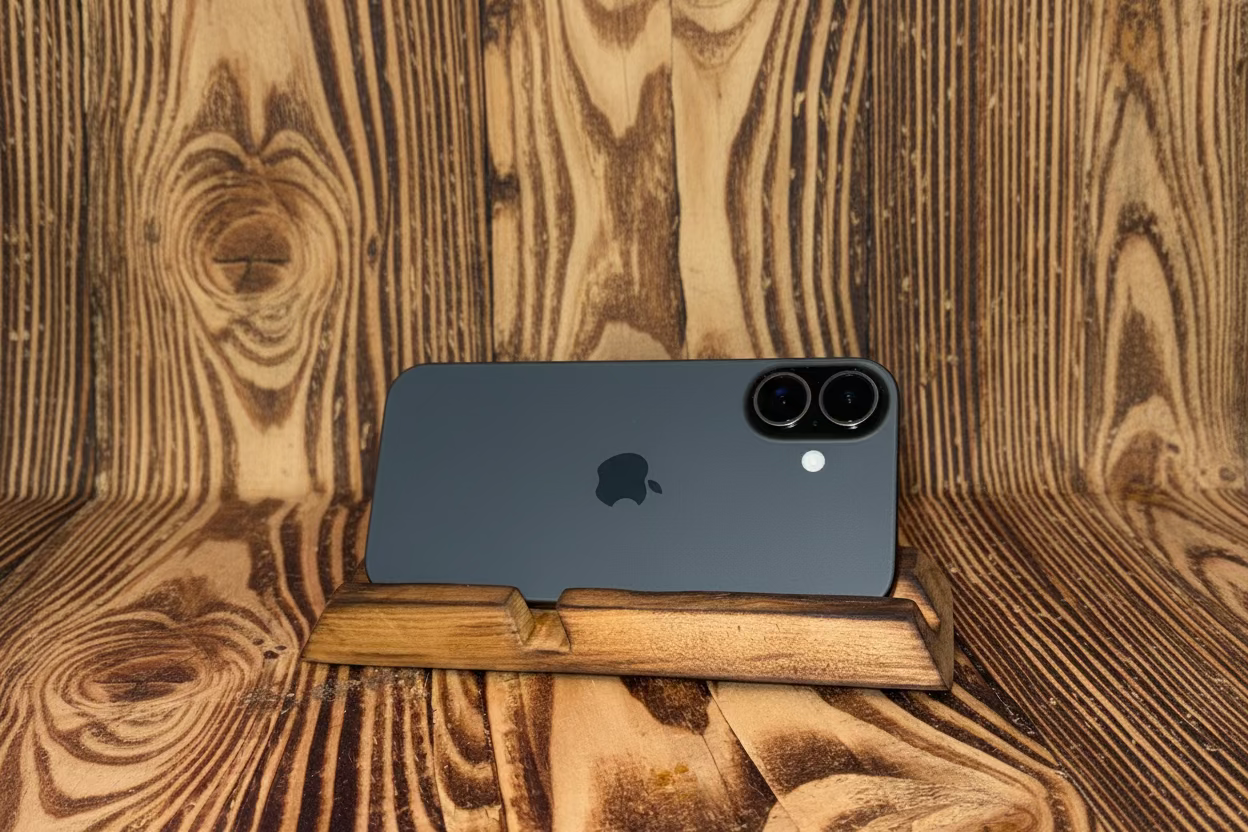 Stylový dřevěný stojánek na telefon