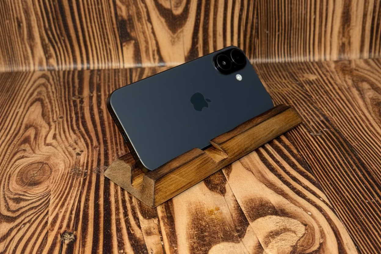 Stylový dřevěný stojánek na telefon
